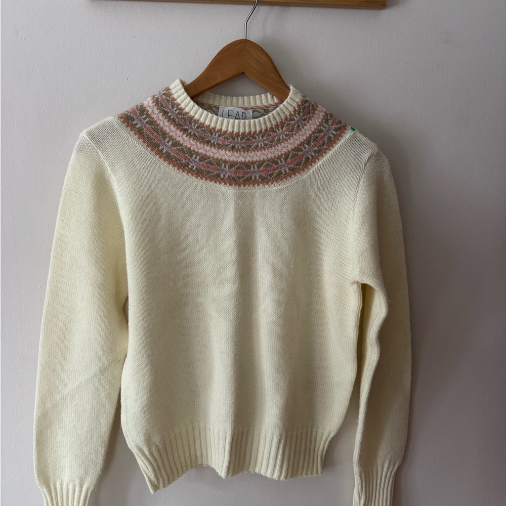 LEAP wool buttery cream sweater Patterned Yoke